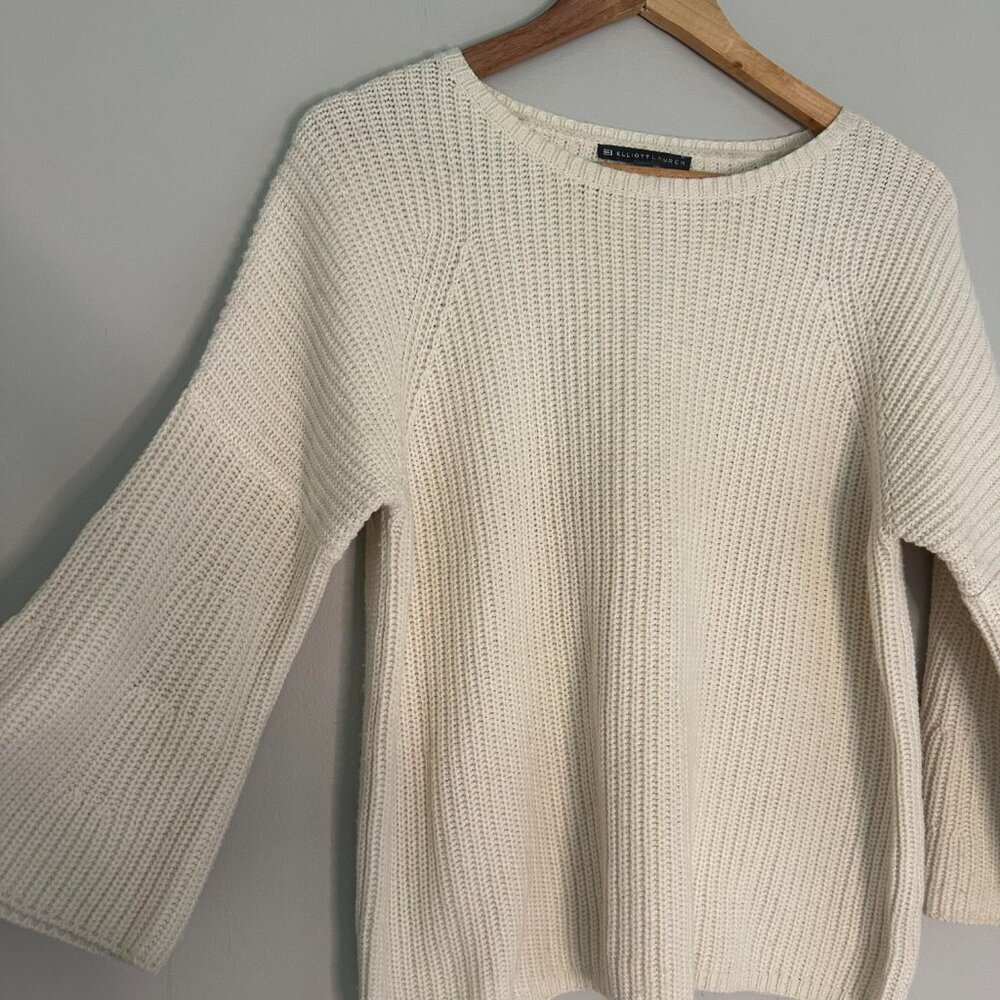 Elliott Lauren Ribbed Knit Sweater Bell Sleeve Wool Blend - Small